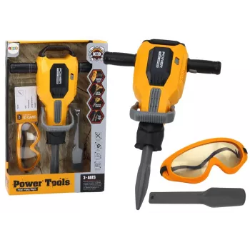 LEAN TOYS Toy Pneumatic Hammer with Helmet and Glasses – Yellow, 3+ Years, Lights & Sounds, 4-Piece Set