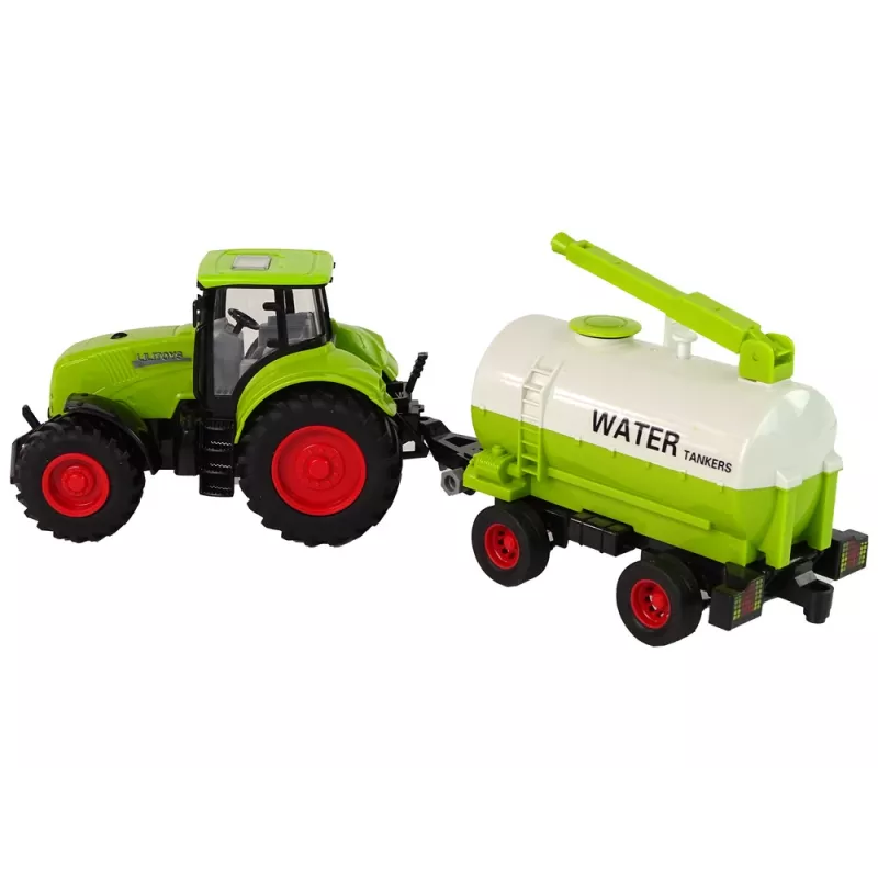 LEAN TOYS Tractor With Big Wheel Trailer Green Farm