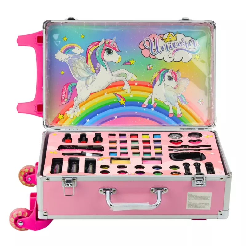 LEAN TOYS Unicorn Pink Wheeled Suitcase Beauty Set