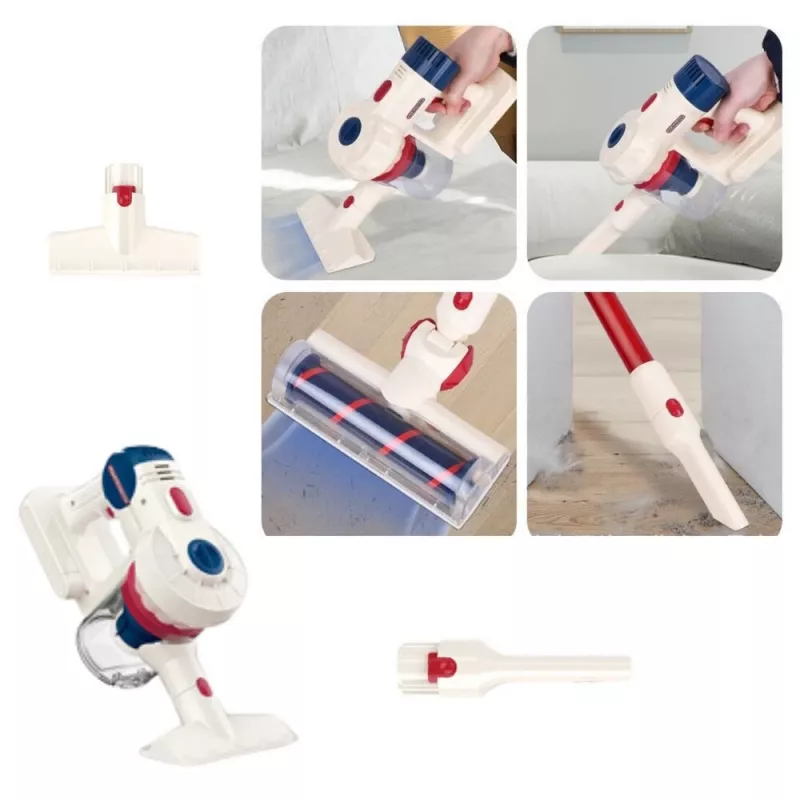 LEAN TOYS Upright Vacuum Cleaner Kids Cleaning Kit Lights Sounds Station White