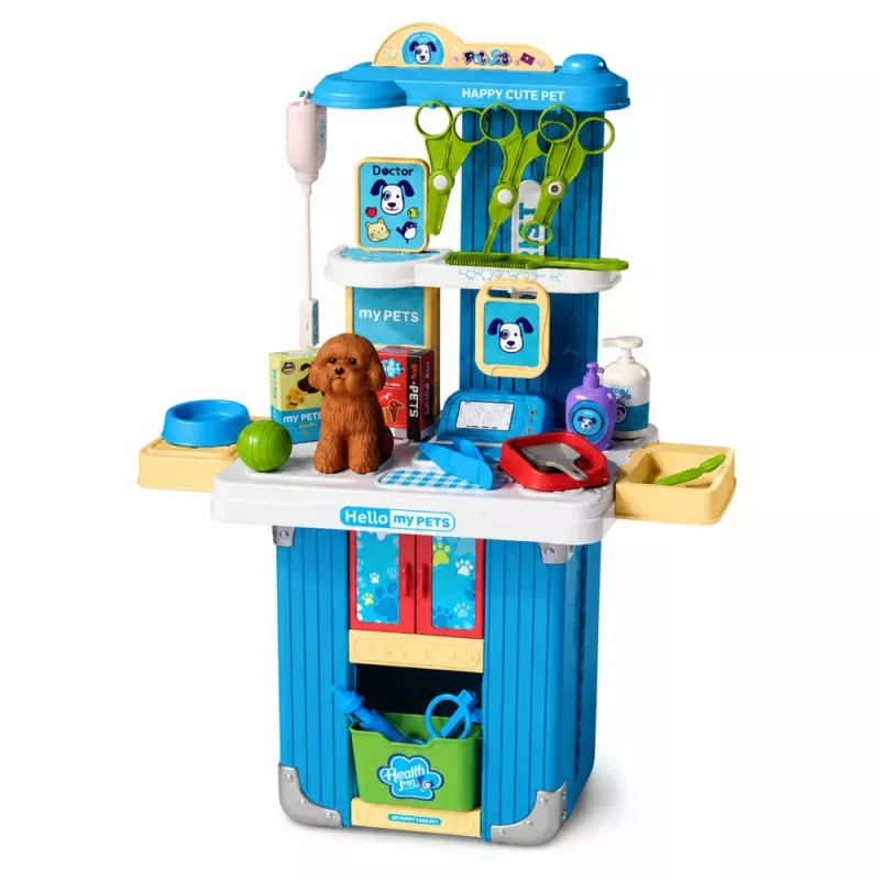 LEAN TOYS Veterinarian's Suitcase Dog Grooming Kit Brown Role Play Set with 12 Accessories