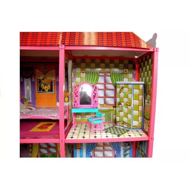 LEAN TOYS Villa Large Dollhouse 6 Rooms Furniture Accessories 128 pcs