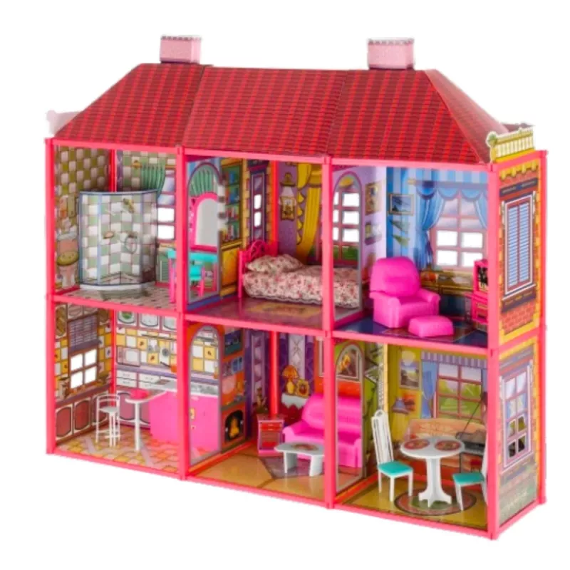 LEAN TOYS Villa Large Dollhouse 6 Rooms Furniture Accessories 128 pcs