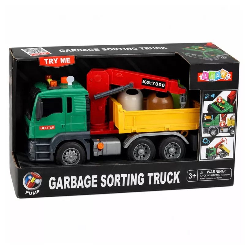 LEAN TOYS Waste Sorting Truck with Crane, Containers, Friction Drive, Light and Sound