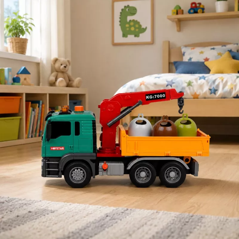LEAN TOYS Waste Sorting Truck with Crane, Containers, Friction Drive, Light and Sound
