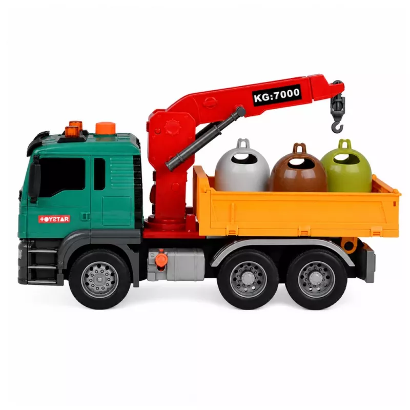 LEAN TOYS Waste Sorting Truck with Crane, Containers, Friction Drive, Light and Sound