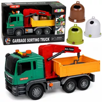 LEAN TOYS Waste Sorting Truck with Crane, Containers, Friction Drive, Light and Sound