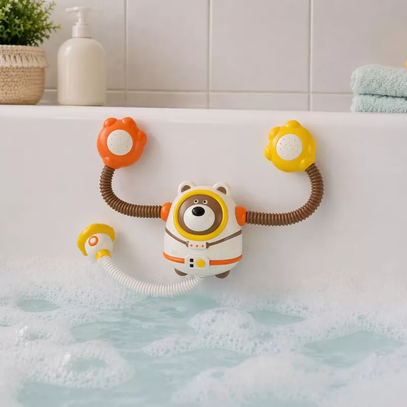LEAN TOYS Water Bath Toy Teddy Bear Astronaut Shower with Water Circulation Suction Cups