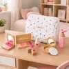 LEAN TOYS Wooden Beauty Set For Girls With White Cosmetic Bag 17 Pieces