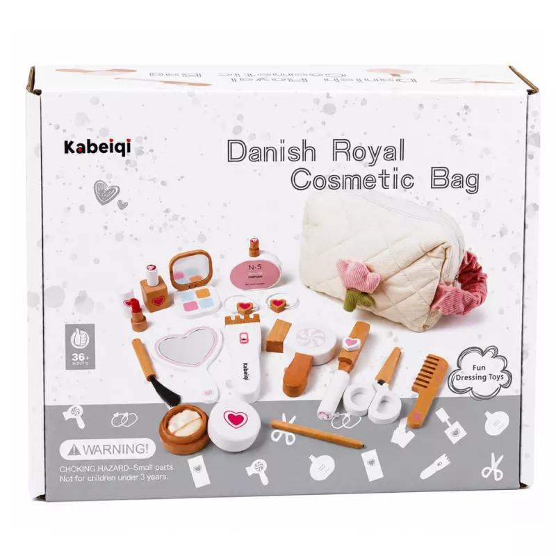 LEAN TOYS Wooden Beauty Set Makeup Cosmetic Bag Accessories 16 pcs.