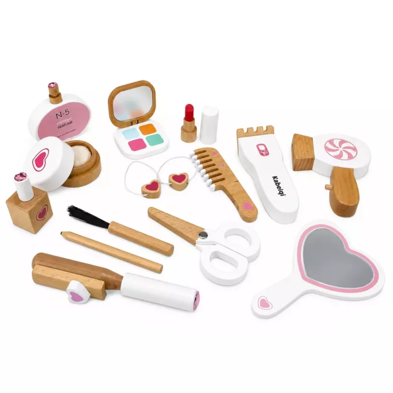 LEAN TOYS Wooden Beauty Set Makeup Cosmetic Bag Accessories 16 pcs.