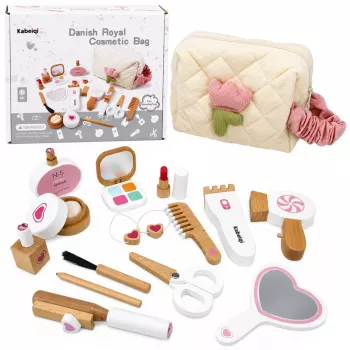 LEAN TOYS Wooden Beauty Set Makeup Cosmetic Bag Accessories 16 pcs.