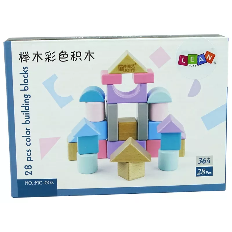 LEAN TOYS Wooden Bricks Pastel Colours 28 Pieces Castle