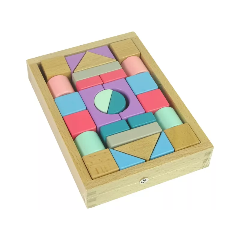 LEAN TOYS Wooden Bricks Pastel Colours 28 Pieces Castle