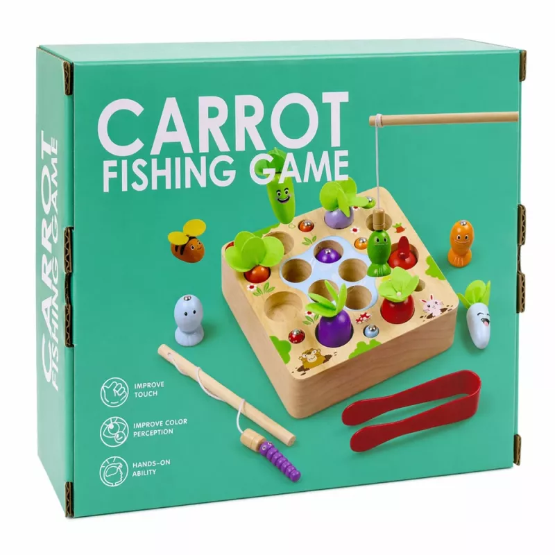 LEAN TOYS Wooden Carrots Earthworm Rod Magnet Game