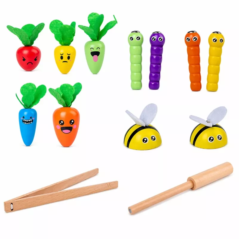 LEAN TOYS Wooden Carrots Earthworm Rod Magnet Game