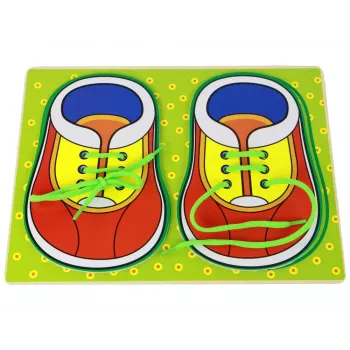 LEAN TOYS Wooden Educational Toy for Learning How to Tie Shoelaces