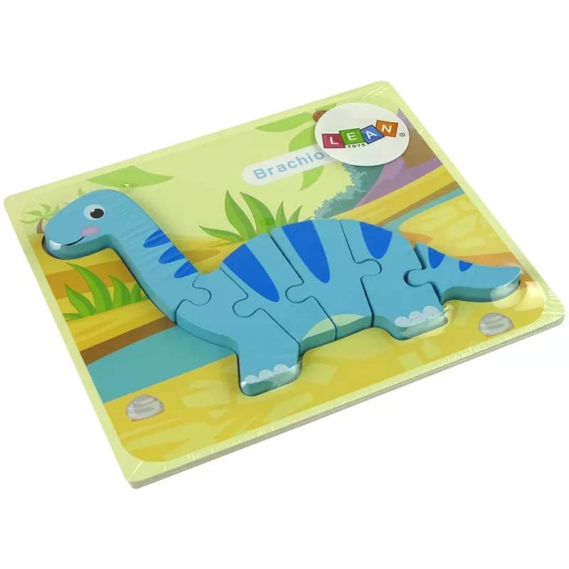 LEAN TOYS Wooden Puzzle Dinosaur Brachiosaurus Blue