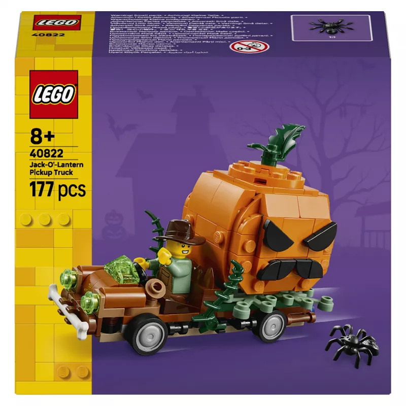 LEGO 40822 Jack-O'-Lantern Pickup Truck Building Set - 200 Pieces, Scarecrow Minifigure, Halloween Display Model