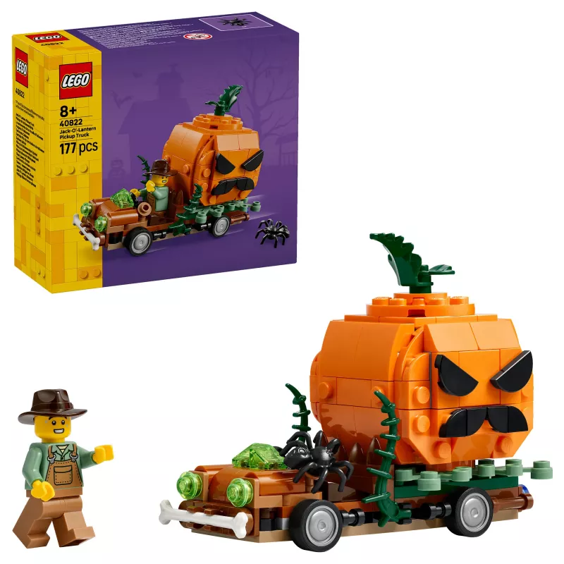 LEGO 40822 Jack-O'-Lantern Pickup Truck Building Set - 200 Pieces, Scarecrow Minifigure, Halloween Display Model