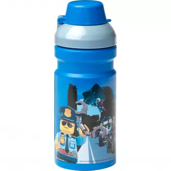 LEGO City Drinking Bottle 390 ml Blue with Soft Silicone Spout and Semi-transparent Cap, PP/Silicone, 1 Piece (40561735)