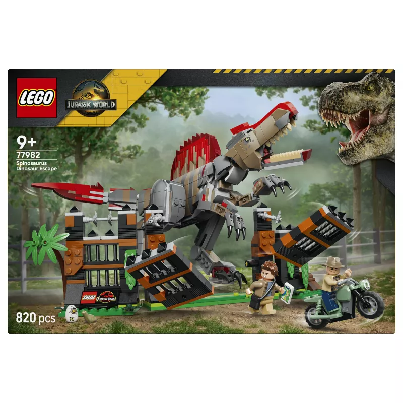 LEGO Jurassic World 77982 Spinosaurus Dinosaur Escape Building Set with Owen Grady & Claire Dearing Minifigures (248 Pieces)