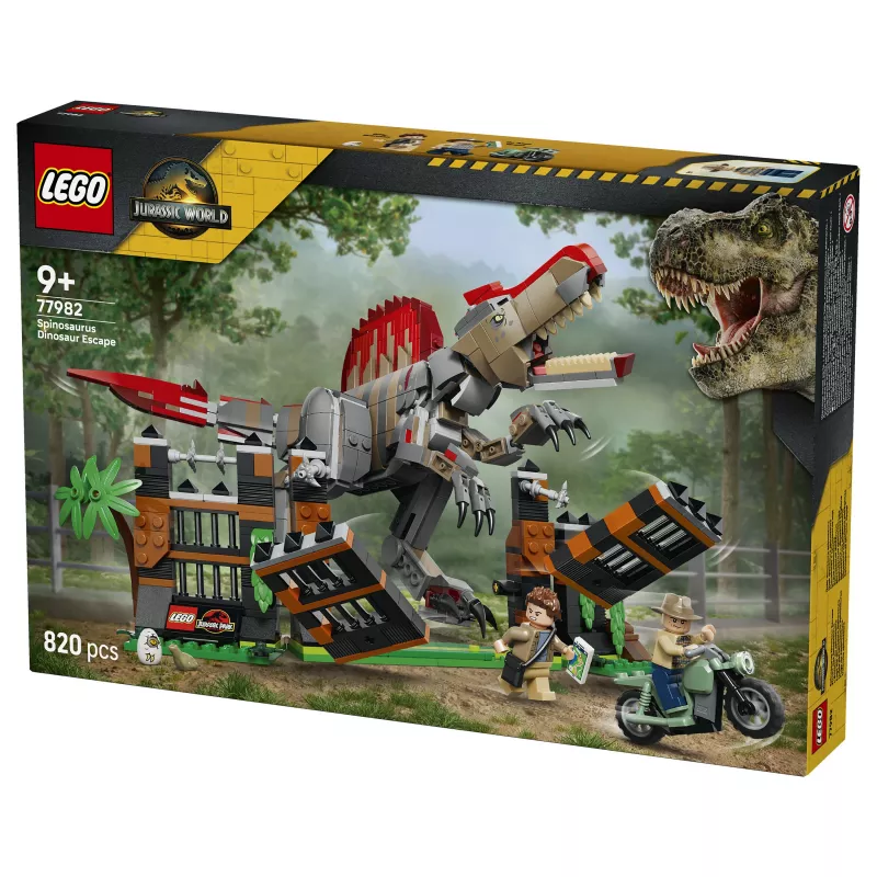 LEGO Jurassic World 77982 Spinosaurus Dinosaur Escape Building Set with Owen Grady & Claire Dearing Minifigures (248 Pieces)