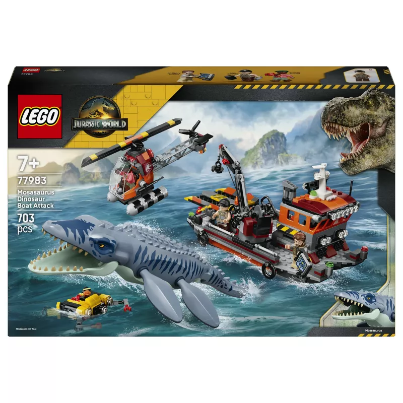 LEGO Jurassic World 77983 Mosasaurus Dinosaur Boat Attack (280 Pieces, 3 Minifigures, Ages 7+)