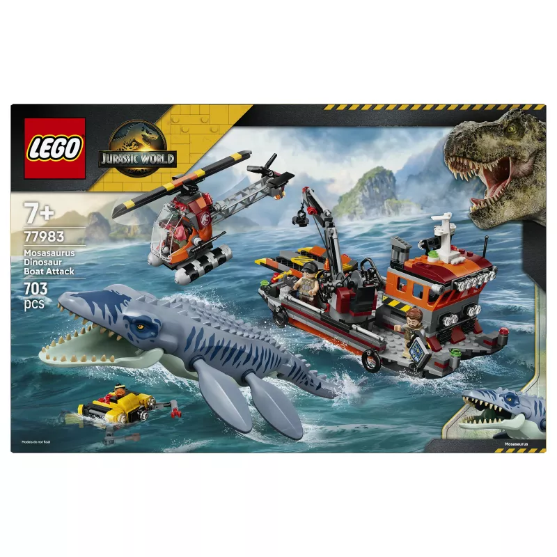 LEGO Jurassic World 77983 Mosasaurus Dinosaur Boat Attack (280 Pieces, 3 Minifigures, Ages 7+)