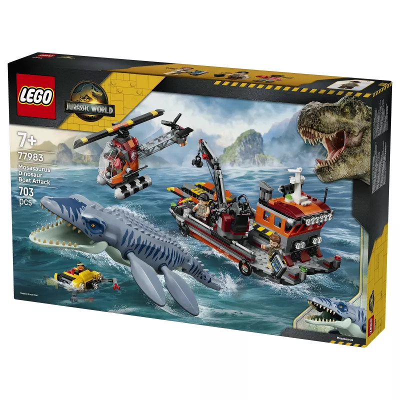 LEGO Jurassic World 77983 Mosasaurus Dinosaur Boat Attack (280 Pieces, 3 Minifigures, Ages 7+)