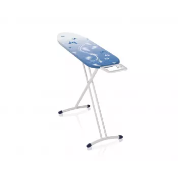 LEH Leifheit AirBoard M Solid 72563 Ironing Board 120 x 38 cm, Height Adjustable 75-88 cm, Lightweight EPP, Thermo-Reflect Cover, Fixed Iron Rest, Foldable, White/Blue