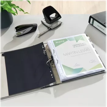 Leitz 1050 Standard Lever Arch File A4 52 mm Black Recycled Cardboard with Slots, Finger Hole, Metal Edge Protectors 1050-50-95