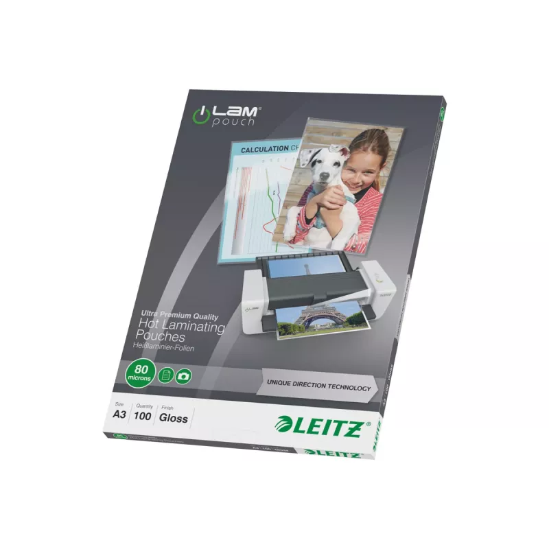 Leitz 7485-00-00 A3 Laminating Pouches, Glossy Crystal Clear, 125 micron, 100 Pack