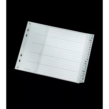 Leitz A-Z Alphabetical Index Dividers, A4, Grey Plastic Tabs on 250 g/m² Cardboard, 20-Part, 11-Hole Universal Punching 1262-01-00