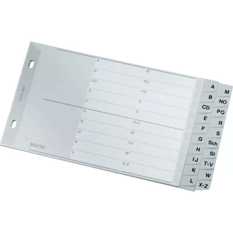 LEITZ A-Z Index Dividers, A5 Landscape, Polypropylene, Grey, 20-Part, with Writable Cardboard Cover 1267-00-00