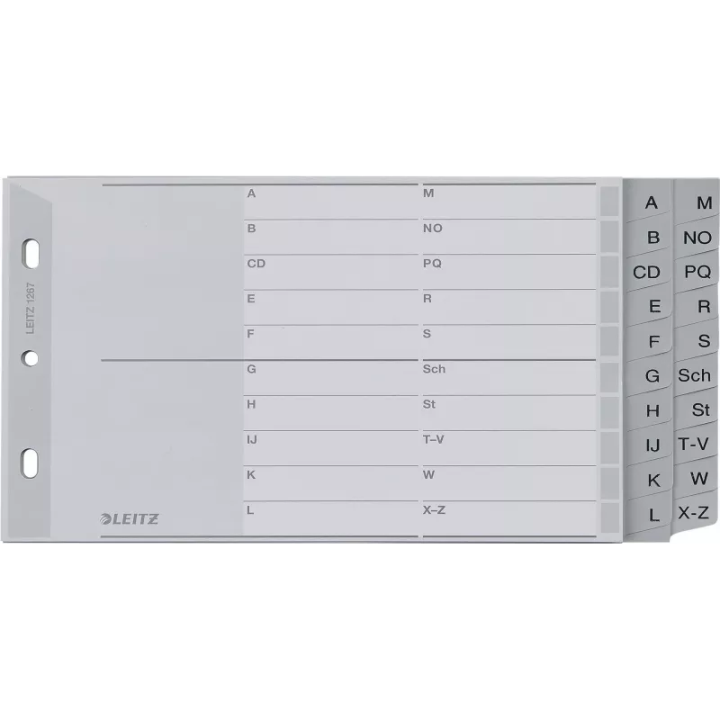 LEITZ A-Z Index Dividers, A5 Landscape, Polypropylene, Grey, 20-Part, with Writable Cardboard Cover 1267-00-00