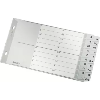 LEITZ A-Z Index Dividers, A5 Landscape, Polypropylene, Grey, 20-Part, with Writable Cardboard Cover 1267-00-00