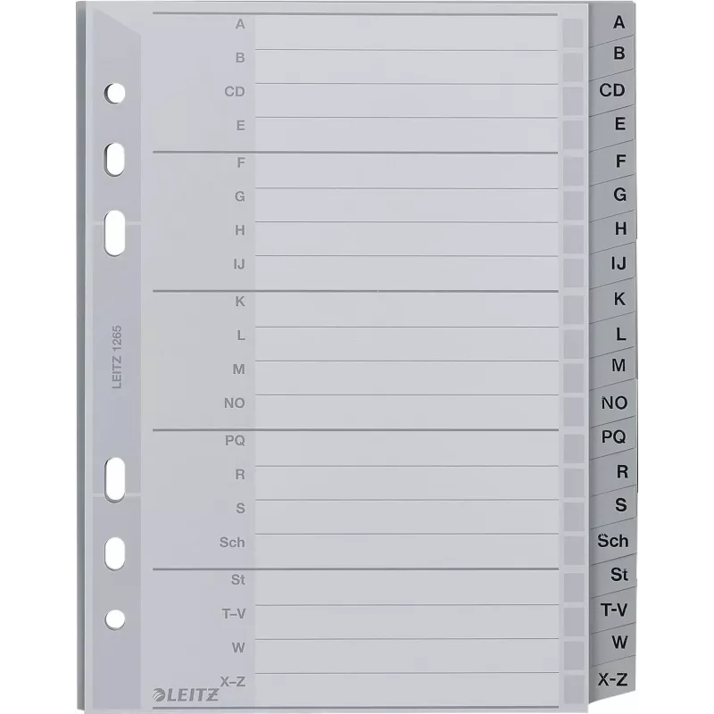 LEITZ A-Z Index Dividers A5 Polypropylene 20-Part Grey with Writable Cardboard Cover 1265-00-00
