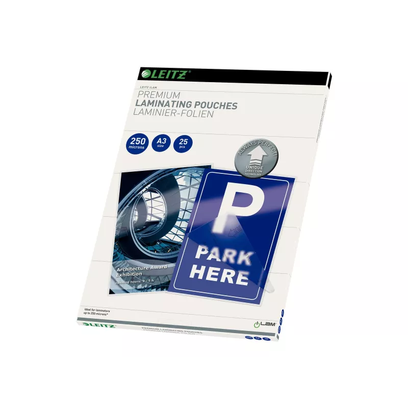 LEITZ A3 Glossy Laminating Pouches 250 Micron Crystal Clear, 25 Pack (7491-00-00)