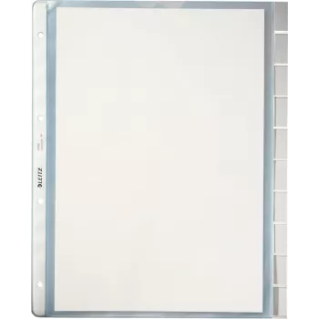 LEITZ A4 10-Part Index Dividers, Transparent Polypropylene, Top-Opening, with Label Tabs 4754-00-03