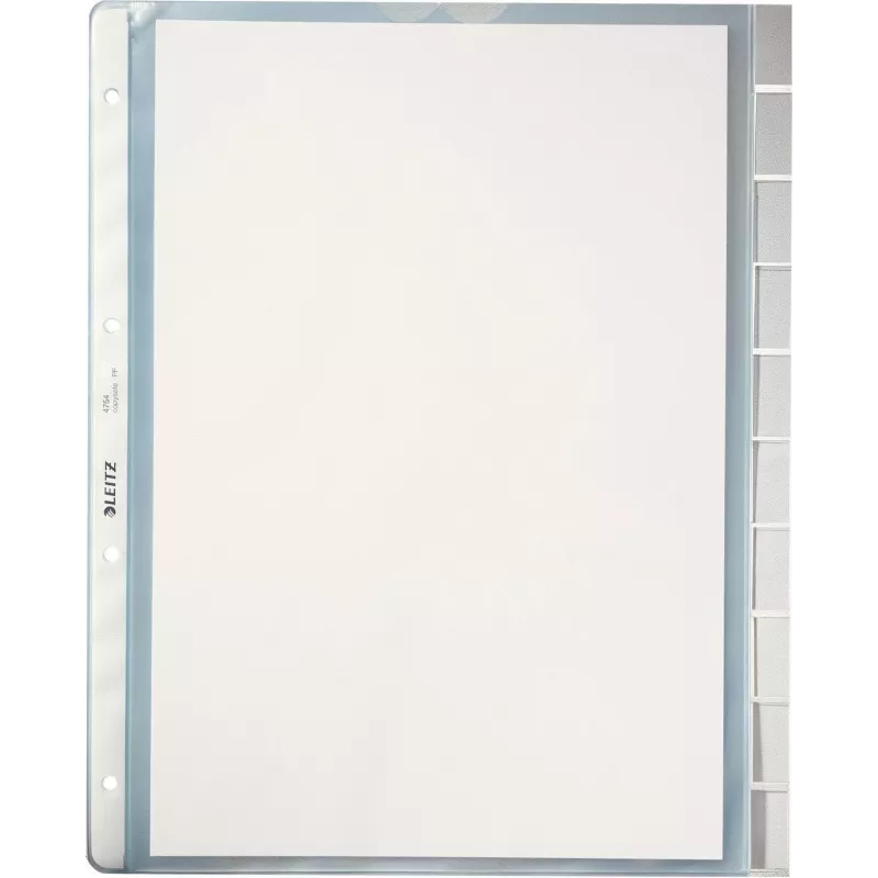 LEITZ A4 10-Part Index Dividers, Transparent Polypropylene, Top-Opening, with Label Tabs 4754-00-03