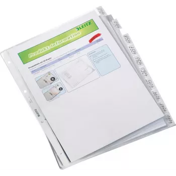 LEITZ A4 10-Part Index Dividers, Transparent Polypropylene, Top-Opening, with Label Tabs 4754-00-03