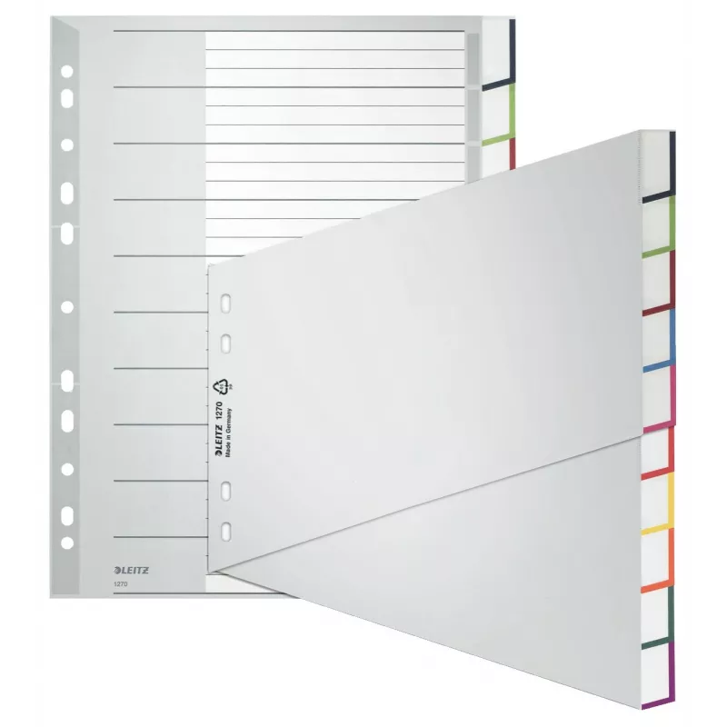 Leitz A4 Blank Index Dividers, Polypropylene, Grey, 10-Part, Universal Punching 1270