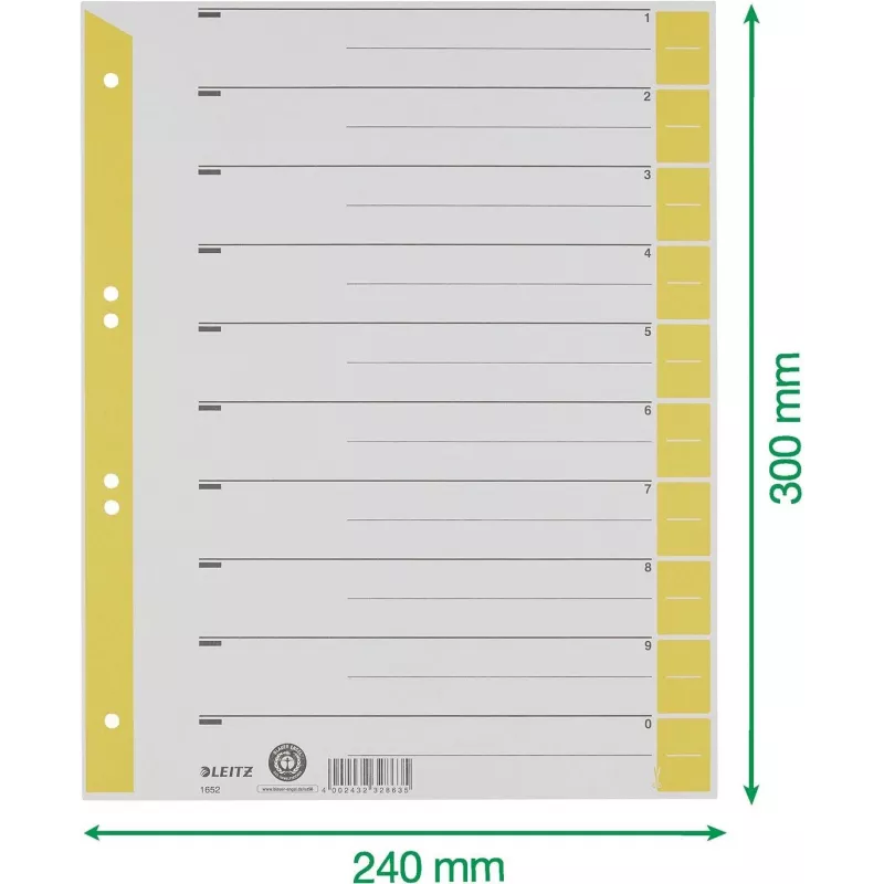 LEITZ A4 Divider Sheets Yellow 160 gsm 25-Pack 16523015