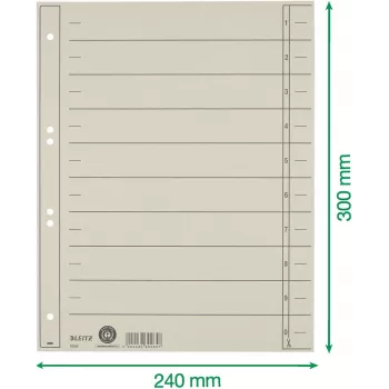 LEITZ A4 Extra Wide Index Dividers, Manila Cardboard 230 g/m², Grey Dyed Through, Blank Tabs, 100 Sheets 1658-00-85