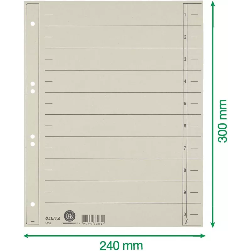 LEITZ A4 Extra Wide Index Dividers, Manila Cardboard 230 g/m², Grey Dyed Through, Blank Tabs, 100 Sheets 1658-00-85