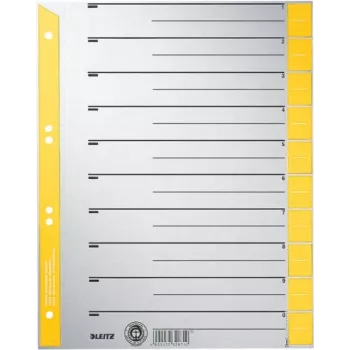 LEITZ A4 Extra Wide Kraft Cardboard Dividers, 230gsm, Grey with Yellow Blank Tabs, 10-Part Set 1652-00-15