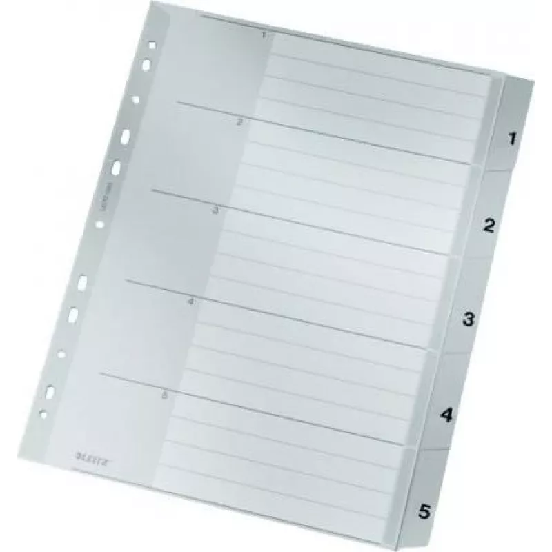 LEITZ A4 Extra Wide PP Index Dividers 1-5, Grey with Writable Cover Sheet 1283-00-85