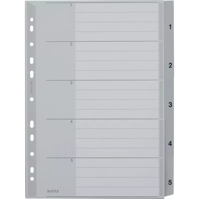 LEITZ A4 Extra Wide PP Index Dividers 1-5, Grey with Writable Cover Sheet 1283-00-85