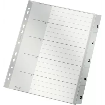 LEITZ A4 Extra Wide PP Index Dividers 1-5, Grey with Writable Cover Sheet 1283-00-85